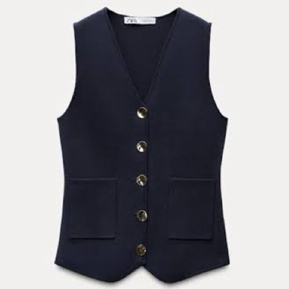 Zara Jackets & Blazers - ZARA Gold Button Knitted Vest Top